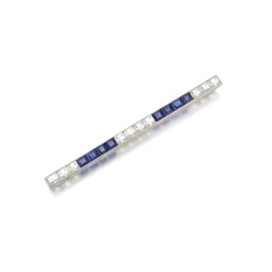View full screen - View 1 of Lot 23. Sapphire and diamond bar brooch (Spilla a barra in diamanti e zaffiri).