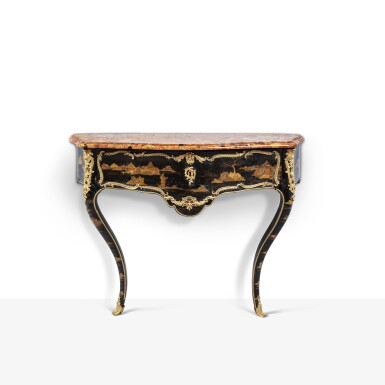 View full screen - View 1 of Lot 133. A Louis XV varnished-bronze mounted, Parisian varnish commode en console, circa 1750, attributed to Jacques Dubois.