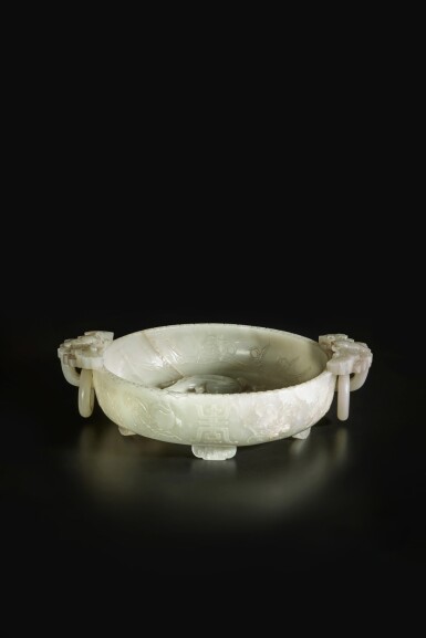 View full screen - View 1 of Lot 377. A large and important white jade marriage bowl, Qing dynasty, Qianlong period.