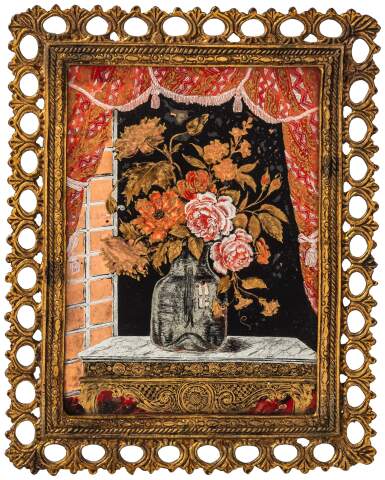 View full screen - View 1 of Lot 29. A painted glass plaque, France, 18th century .