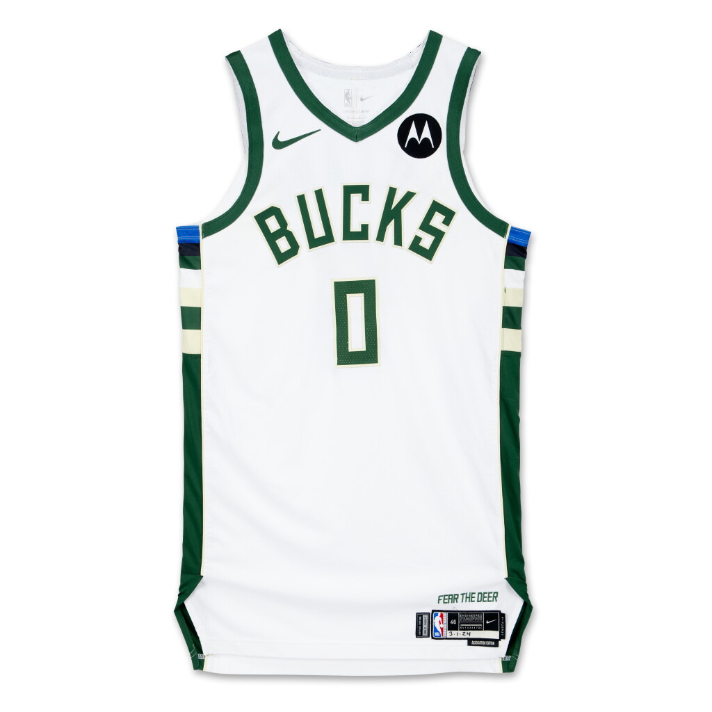 View full screen - View 1 of Lot 66. Damian Lillard Milwaukee Bucks 2023-2024 Game Worn Association Edition Jersey .