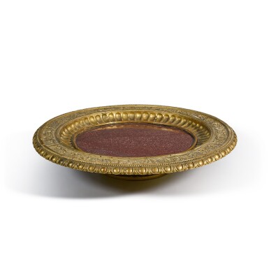 View full screen - View 1 of Lot 50. A gilt gesso and wood Egyptian porphyry footed dish, probably Italian, early 19th century.
