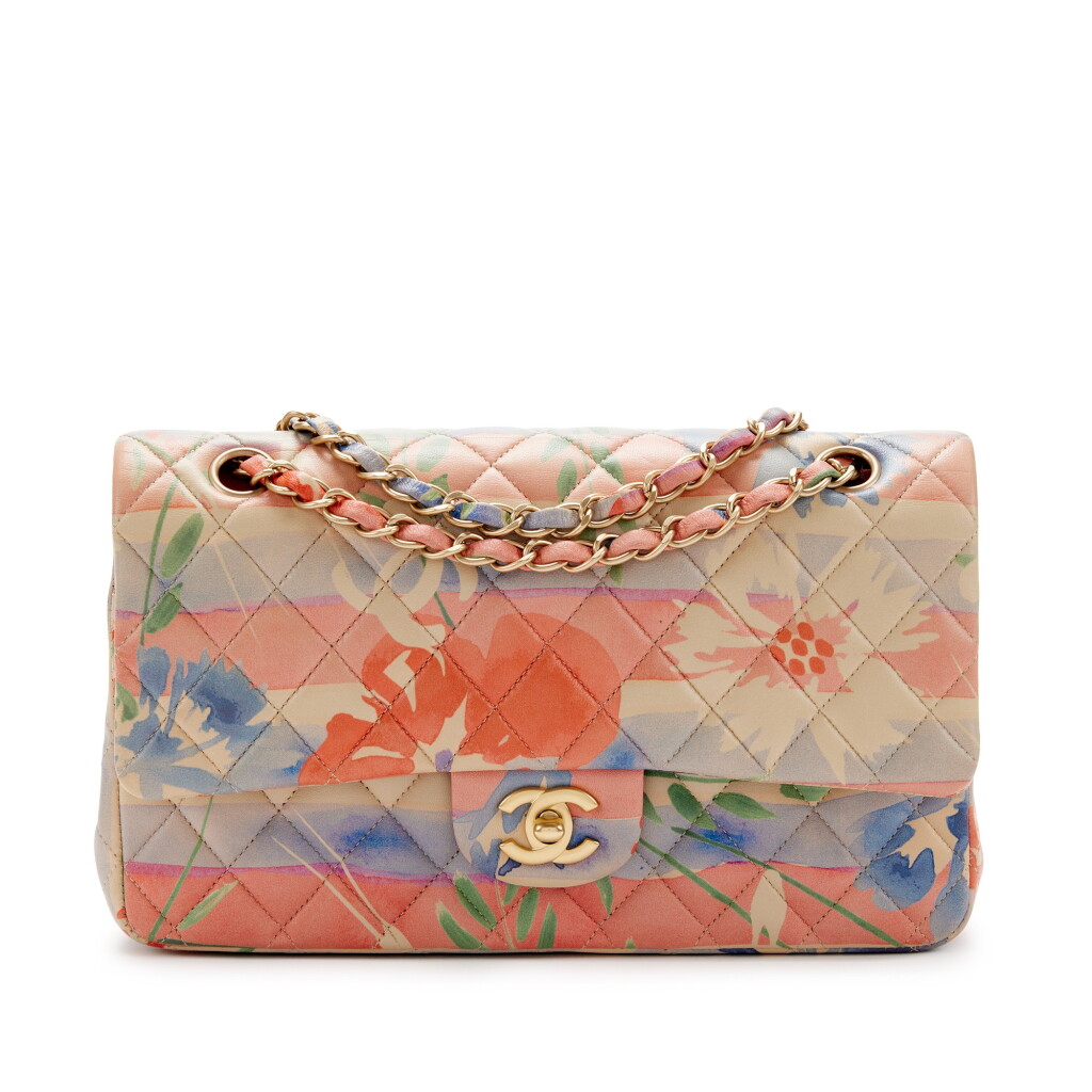 View full screen - View 1 of Lot 62. Multicolor Printed Watercolor Quilted Lambskin Medium Classic Double Flap Bag Gold Hardware, 2009-2010.