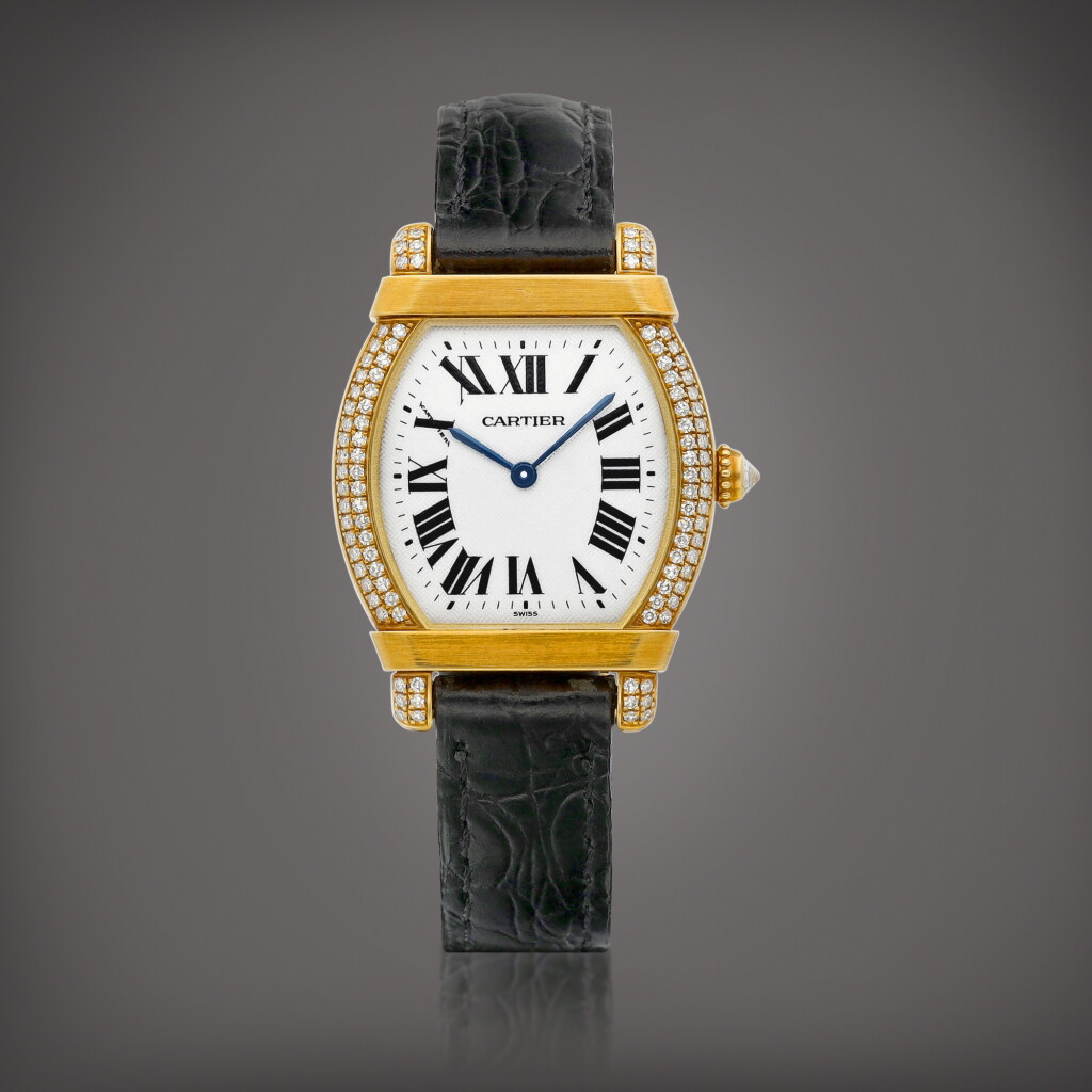 View full screen - View 1 of Lot 843. Tortue, Reference 2306 | A yellow gold and diamond-set wristwatch, Circa 2005 | 卡地亞 | Tortue 型號2306 | 黃金鑲鑽石腕錶,約2005年製.