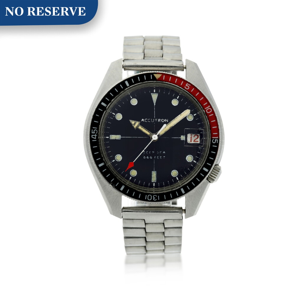 View full screen - View 1 of Lot 201. Reference 702-1 Accutron Deepsea A stainless steel electronic wristwatch with date and bracelet, Circa 1970.