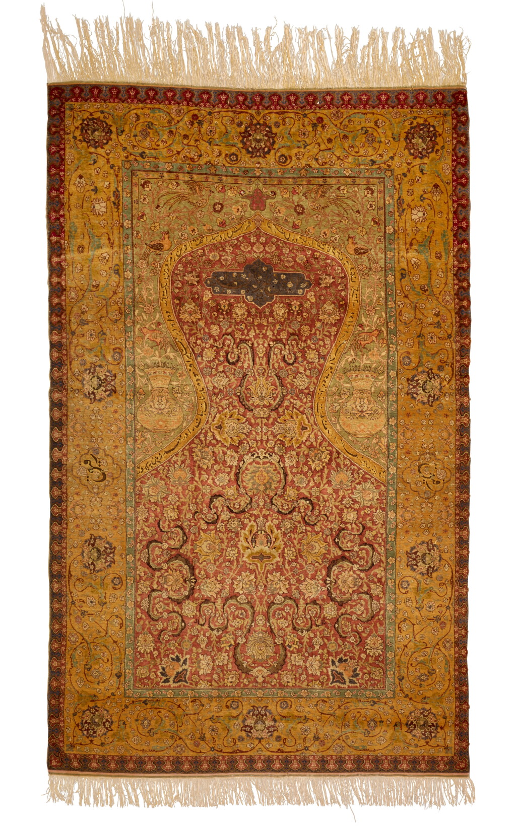 View full screen - View 1 of Lot 150. A very rare wool pile and weft faced polychrome silk and metal thread brocaded Kum Kapi niche rug, attributed to Avedis Tamishjian, Istanbul, Turkey, circa 1920.