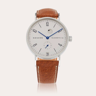 View full screen - View 1 of Lot 214. Tangente Gangereserve | A stainless steel wristwatch with date and power reserve indication, Circa 2010.