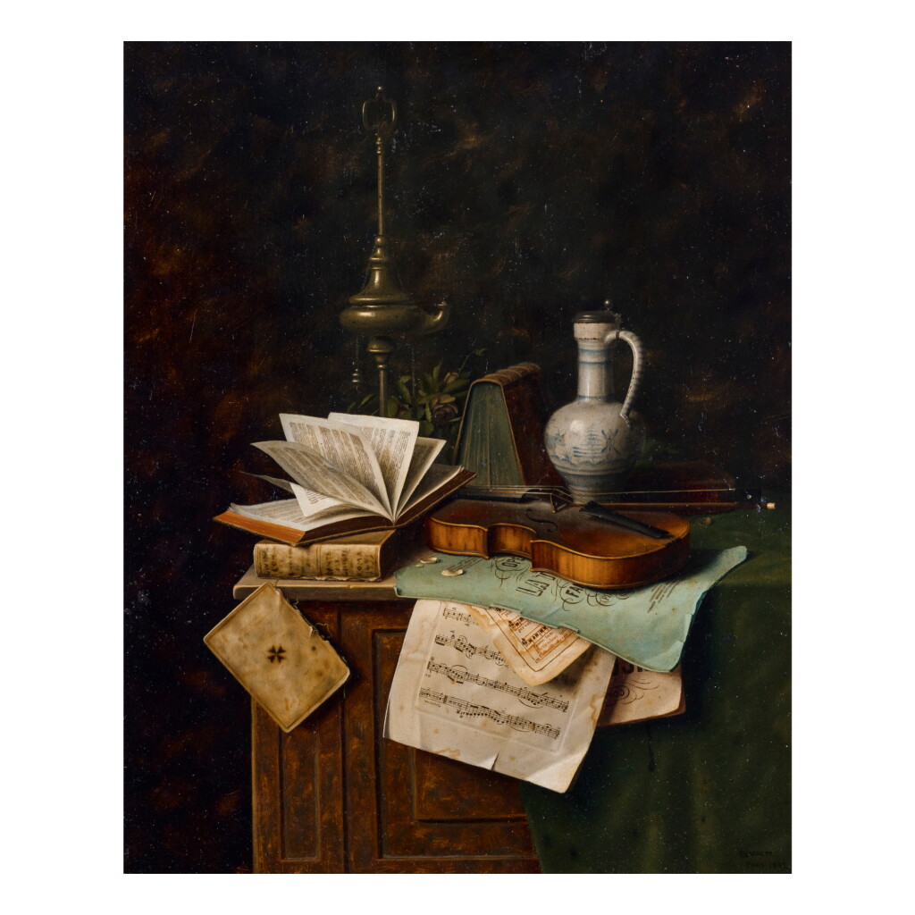 View full screen - View 1 of Lot 43. WILLIAM MICHAEL HARNETT | STILL LIFE WITH VIOLIN.
