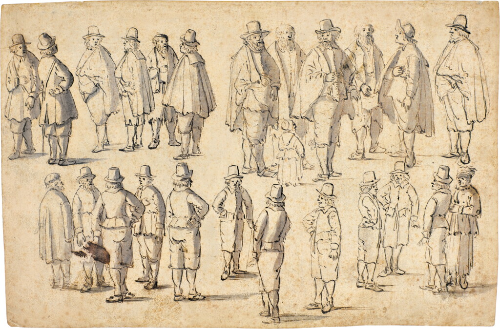 View full screen - View 1 of Lot 730. Figure studies, mostly men in hats.