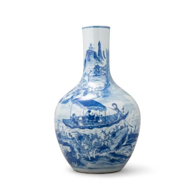 View full screen - View 1 of Lot 6. A blue and white bottle vase, Qing dynasty, 19th century | 清十九世紀 青花泛舟圖大瓶.