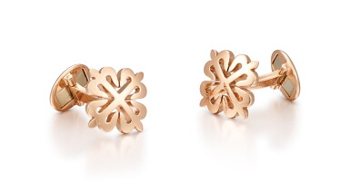 View full screen - View 1 of Lot 8230. PATEK PHILIPPE | CALATRAVA CROSS A PAIR OF PINK GOLD CUFFLINKS, CIRCA 2015.