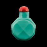 A facetted celadon-green glass octagonal snuff bottle Mark and period of Daoguang | 清道光 涅綠料磨花八棱鼻煙壺 《道光年製》款
