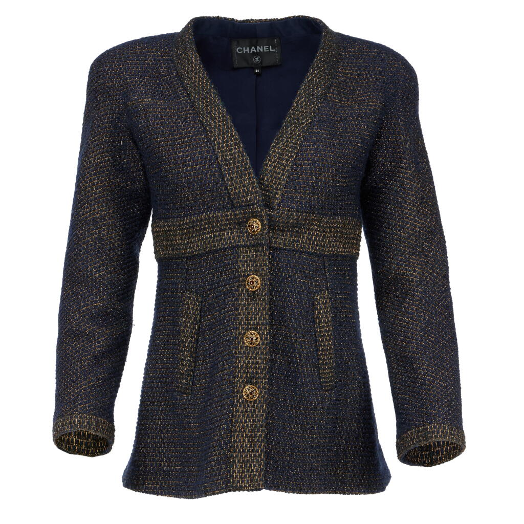 View full screen - View 1 of Lot 130. Blue and Gold Tweed Jacket, 'Egyptian' Collection, Métiers d'Art, Pre-Fall 2019.