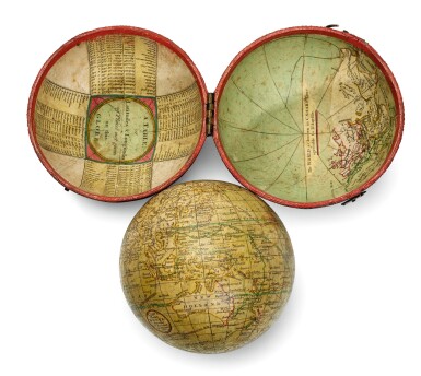 View full screen - View 1 of Lot 291. Cary. Terrestrial pocket globe in fish skin case. 1791.