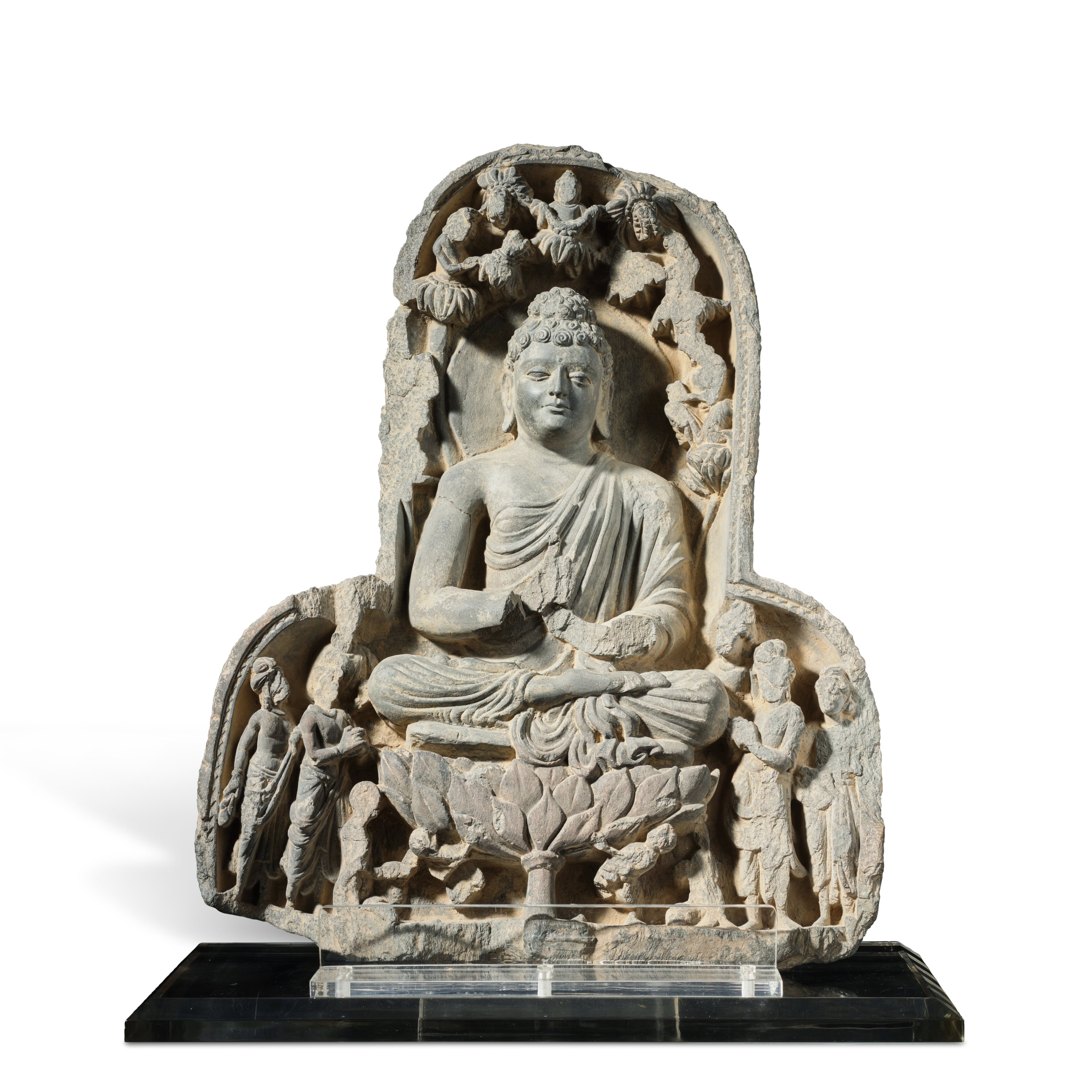 A gray schist relief of Buddha, Ancient region of Gandhara, 3rd