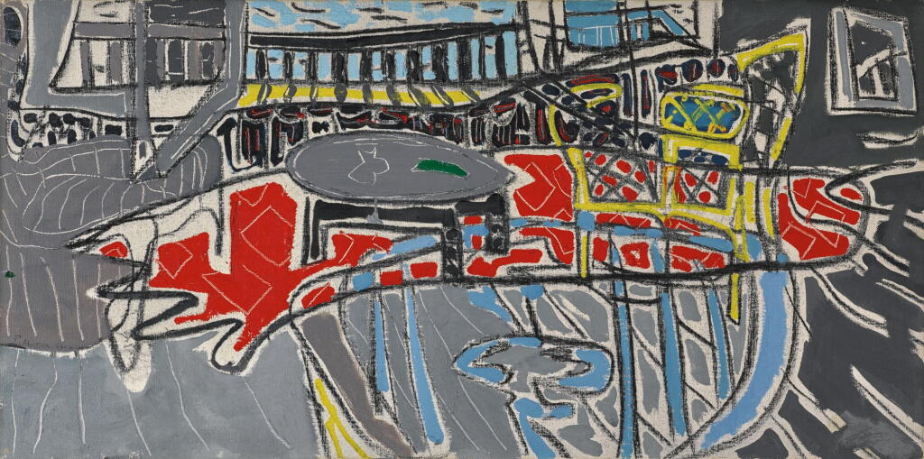 View full screen - View 1 of Lot 16. PATRICK HERON | HARBOUR ROOM WITH RED CARPET : 1952.