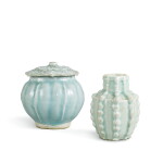A small Qingbai lobed jar and cover and a small Qingbai octagonal vase, Southern Song dynasty | 南宋 青白釉瓜棱式小蓋罐 及 八棱小瓶一組兩件