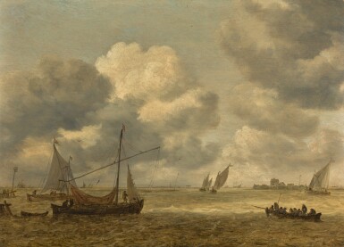 View full screen - View 1 of Lot 21. JAN JOSEFSZ. VAN GOYEN | COASTAL SCENE WITH SMALL VESSELS IN A CHOPPY SEA.