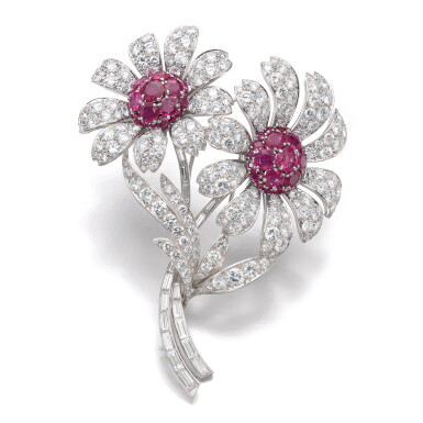 View full screen - View 1 of Lot 122. VOURAKIS | RUBY AND DIAMOND BROOCH.