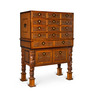 View full screen - View 1 of Lot 60. AN INDO-PORTUGUESE IVORY AND EBONY INLAID TEAK 'CONTADOR' CABINET, GOA, 17TH CENTURY.