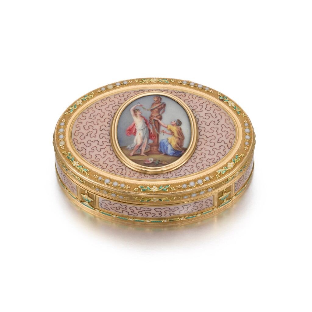 View full screen - View 1 of Lot 49. A gold and enamel snuff box, M&P, probably Hanau, circa 1780.