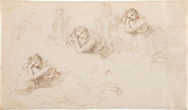 View full screen - View 1 of Lot 54. Recto: Studies of a Reclining Woman; Verso: The Goddess Diana at Rest.