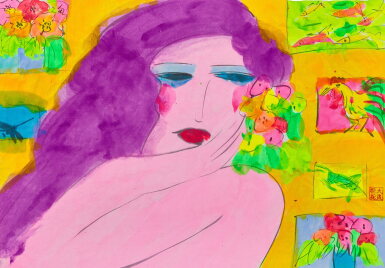 View full screen - View 1 of Lot 501. Walasse Ting 丁雄泉 | Lady with flowers 美人與花.