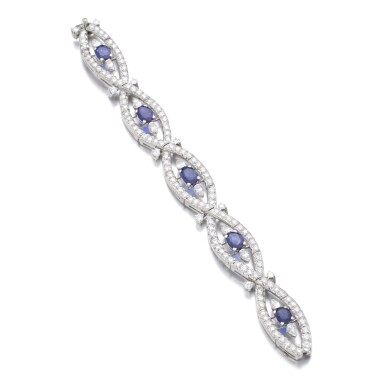 View full screen - View 1 of Lot 96. SAPPHIRE AND DIAMOND BRACELET.