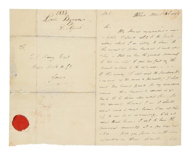 View full screen - View 1 of Lot 97. Byron, George Gordon, Lord | A glimpse into the poet's financial needs and daily life.