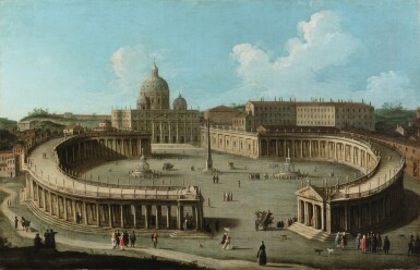 View full screen - View 1 of Lot 168. A view of San Pietro di Roma and the colonnade | Vue de la basilique Saint-Pierre de Rome et de la colonnade.