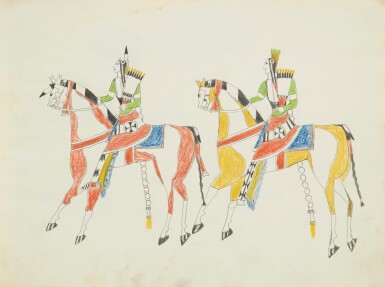 View full screen - View 1 of Lot 7. A Sketchbook of Drawings by Etahdleuh Doanmoe (Kiowa, 1856-1888), drawn at Fort Marion, St. Augustine, Florida, circa 1876.