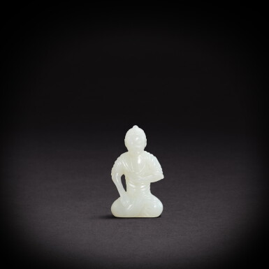 View full screen - View 1 of Lot 3536. A miniature white jade Buddha, Qing dynasty, 18th century | 清十八世紀 白玉佛.