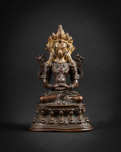 View full screen - View 1 of Lot 200. A parcel-gilt copper alloy Amitayus Tibet, 18th-19th century | 西藏 十八至十九世紀 局部鎏金銅合金無量壽佛坐像.