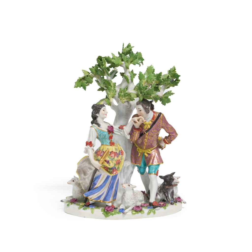 View full screen - View 1 of Lot 76. A Meissen figure group of 'The Hand Kiss', circa 1740 | Figurengruppe 'Der Handkuss', Meissen, circa 1740.