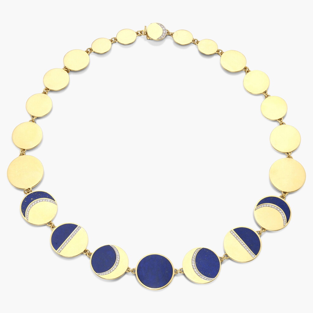 View full screen - View 1 of Lot 924. Gold, Lapis Lazuli and Diamond 'Moon Phases' Necklace.