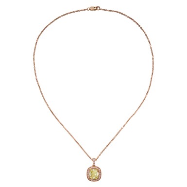 View full screen - View 1 of Lot 144. Fancy Intense Yellow Diamond and Colored Diamond Pendant-Necklace.