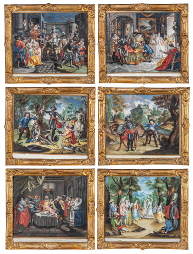 View full screen - View 1 of Lot 826. Six Scenes from the Life of Don Quixote (after prints after paintings by Charles-Antoine Coypel).
