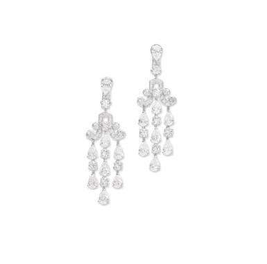 View full screen - View 1 of Lot 411. Pair of diamond earrings.