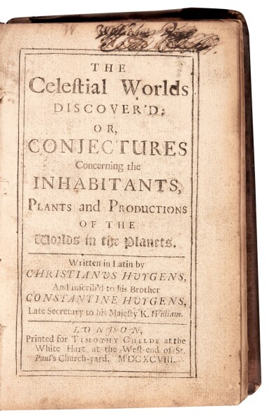 View full screen - View 1 of Lot 123. Huygens, The Celestial Worlds Discover'd, London, 1698, contemporary calf.