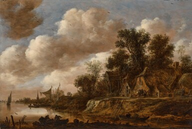 View full screen - View 1 of Lot 150. River landscape with a village.