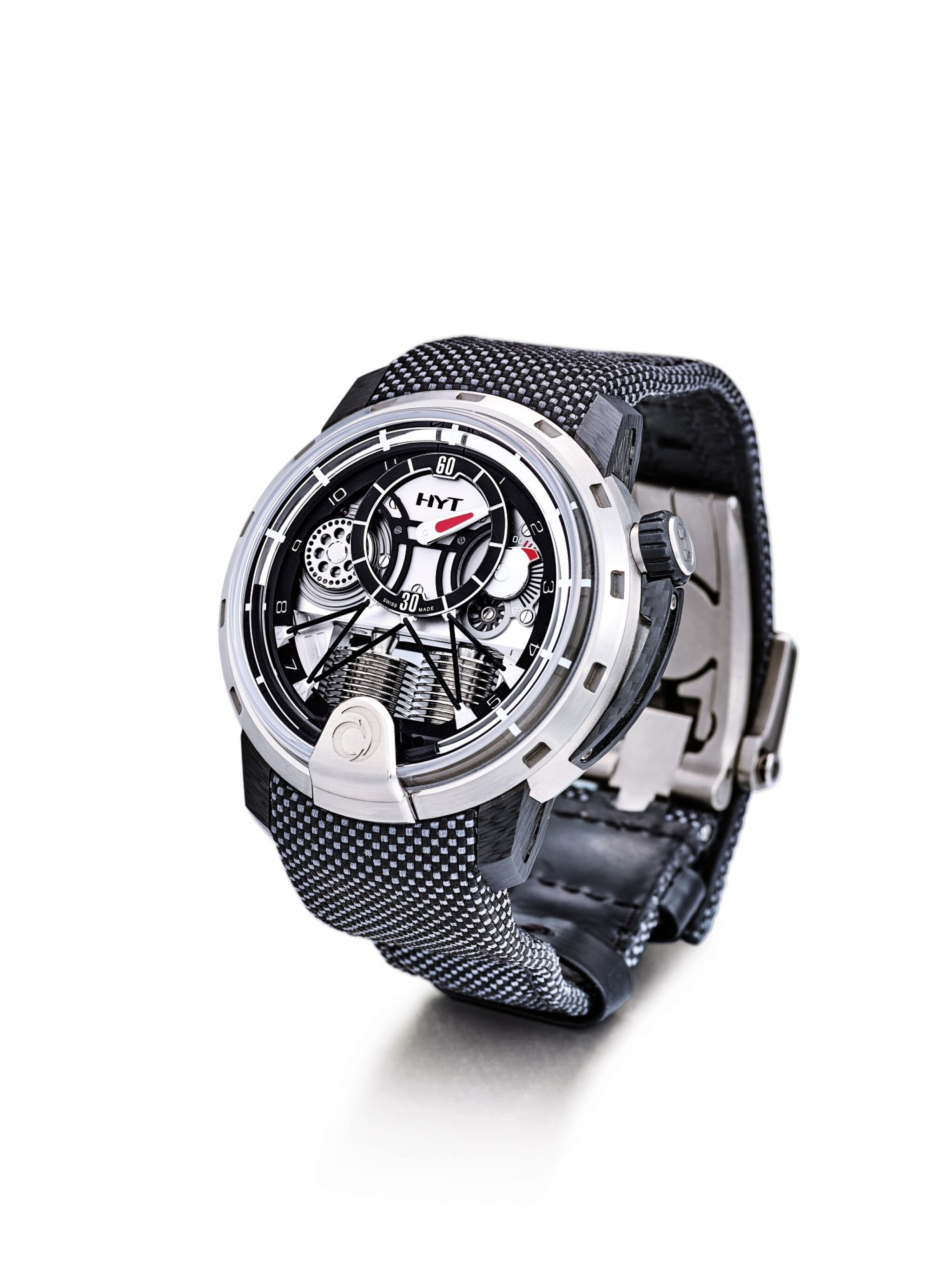 Hyt H1 Alinghi Reference 148 Tc 09 Nf Rc A Limited Edition Titanium And Forged Carbon Semi Skeletonised Wristwatch With Retrograde Fluid Hours And Power Reserve Indication Circa 16 H1 Alinghi 型號148 Tc 09 Nf Rc 限量版鈦金屬及鍛碳半鏤空腕錶 Hyt H1 Alinghi Reference 148 Tc 09 Nf Rc A Limited Edition Titanium And Forged Carbon Semi Skeletonised Wristwatch With Retrograde Fluid Hours And Power Reserve Indication Circa 16 H1 Alinghi 型號148 Tc 09 Nf Rc 限量版鈦金屬及鍛碳半鏤空腕錶