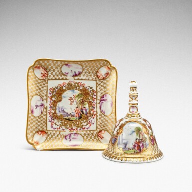 View full screen - View 1 of Lot 76. A rare Meissen table bell and stand, Circa 1730-35.