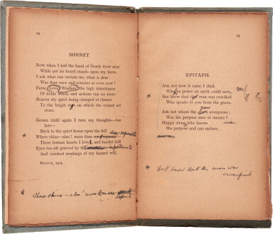 View full screen - View 1 of Lot 366. Robert Nichols | Invocation: War Poems, 1915, pre-publication galley proofs with handwritten corrections by Nichols.