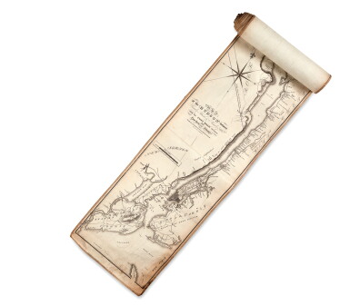 View full screen - View 1 of Lot 299. Map of the Hudson between Sandy Hook & Sandy Hill with the Post Road between New York and Albany. 1820.