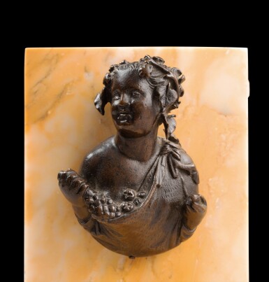 View full screen - View 1 of Lot 182. A Roman Bronze Appliqué Bust of Young Satyr, circa 1st Century A.D..