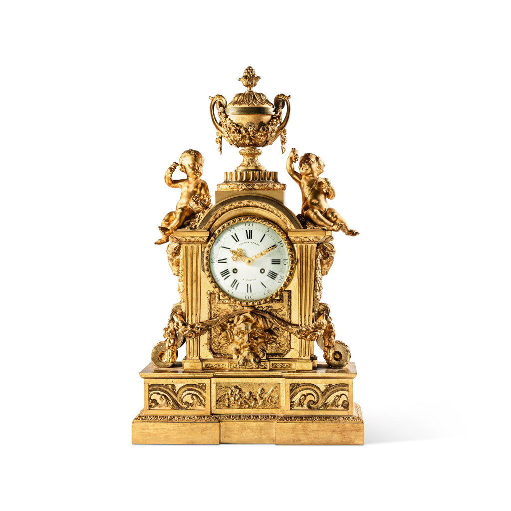 View full screen - View 1 of Lot 111. A Louis XV gilt-bronze mantel clock, circa 1755, the dial and the movement signed Julien Leroy.