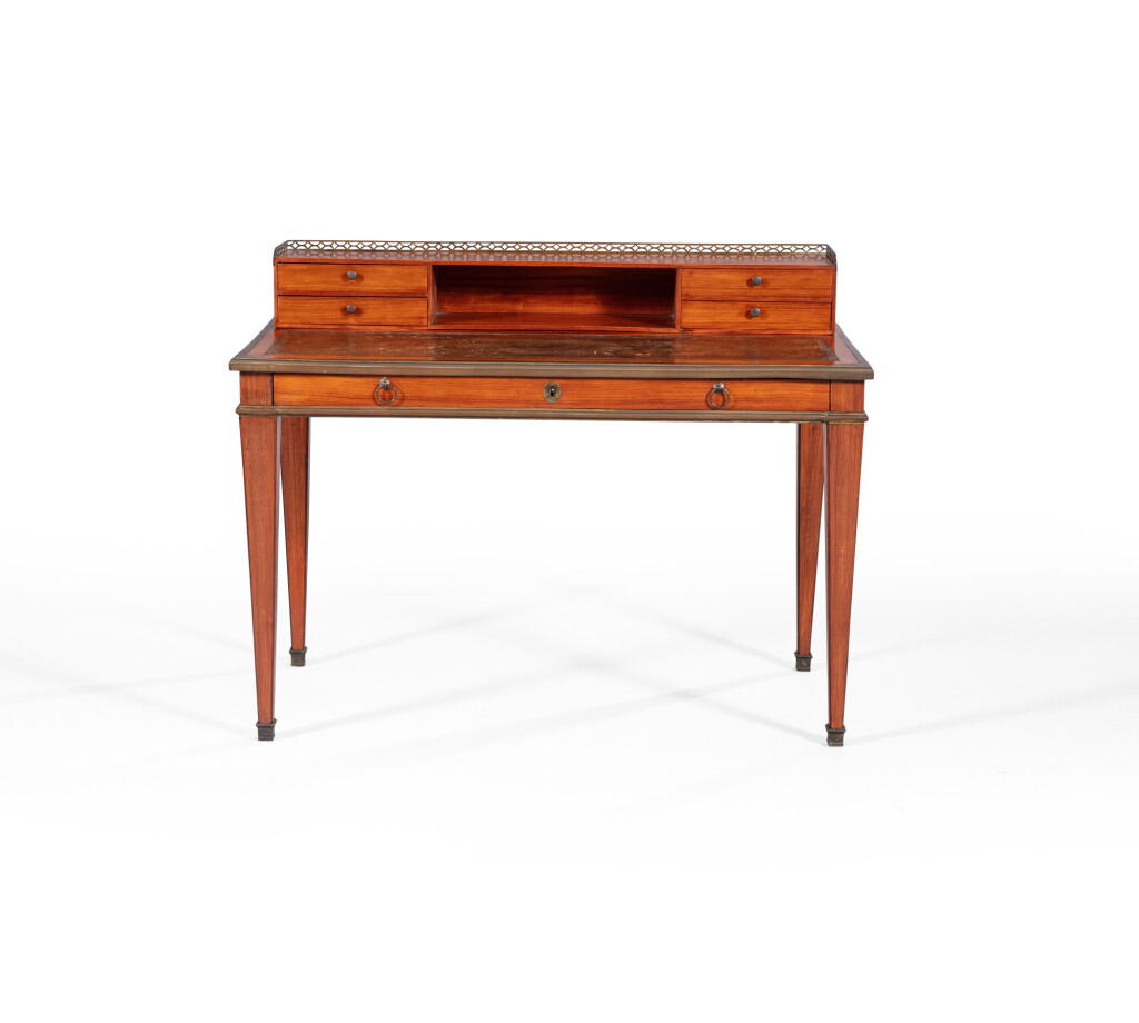 View full screen - View 1 of Lot 26. A Louis XVI gilt-bronze mounted tulipwood bureau à gradin, late 18th century | Bureau à gradin en placage de bois de rose et bronze doré, fin du XVIIIème siècle.