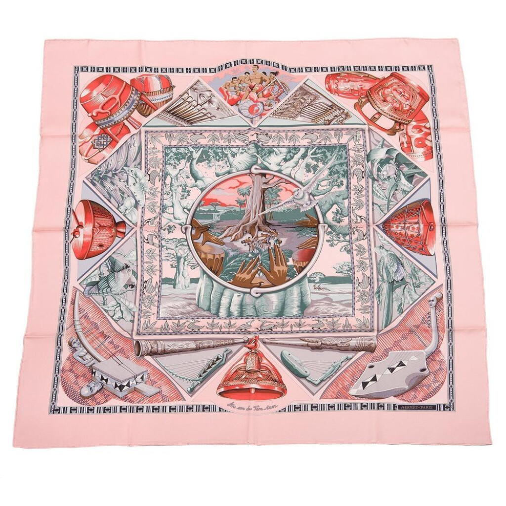 View full screen - View 1 of Lot 175. Hermès "Au Son du Tam-Tam" Silk Twill Scarf 90cm.