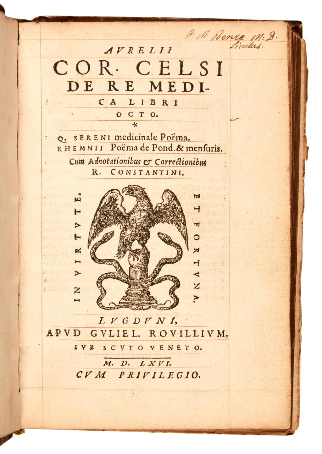 View full screen - View 1 of Lot 68. Celsus, De re medica libri octo, Lyon, 1566, French vellum gilt.
