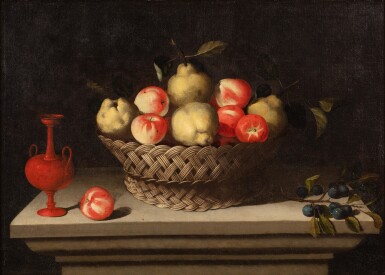 View full screen - View 1 of Lot 28. Still-life with apples and pears in a basket | Nature morte aux pommes et aux poires dans un panier .